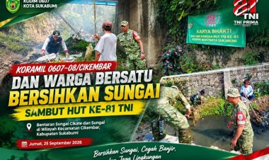 Sambut HUT ke-81 TNI, Koramil 0607-08/Cikembar dan Warga Gotong Royong Bersihkan Sungai, Cegah Banjir